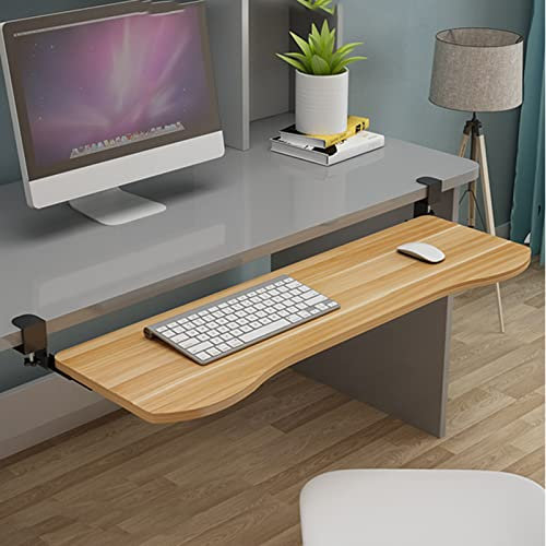 ZHSYXLB Slides Keyboard Tray Under Desk with Handball Rest, Ergonomic Desk Computer Keyboard Stand Tray with C Clamp, No Drilling, Slide-Out Keyboard Drawer for Home or Office
