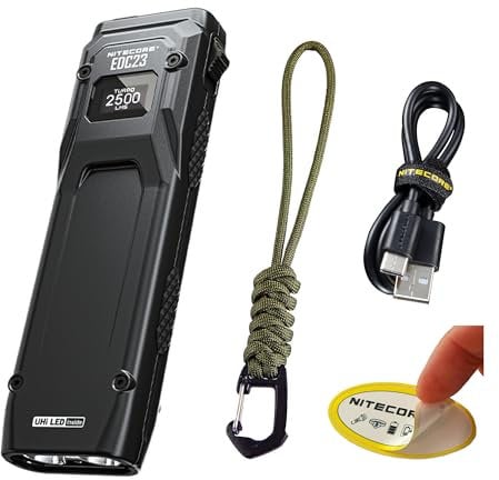 Nitecore EDC23 EDC Taschenlampe, 2500 Lumen Ultradünne flache Form USB-C Wiederaufladbare Schnellladung mit digitalem OLED-Display, mechanischer Sperrschalter