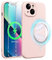 Xiltlly Coque Magnétique en Silicone Liquide pour iPhone 13 6,1 Pouces avec 2 Pièces Verre Trempé, Compatible avec MagSafe Aimants Intégrés, Étui Housse Antichoc Anti-Rayures Case pour iPhone 13, Rose