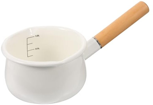 OFFSCH Casserole Antiadhésive Avec Manche En Bois De 1 000 ml Pour Aliments Pour Bébé Marmite Multifonctionnelle Blanche