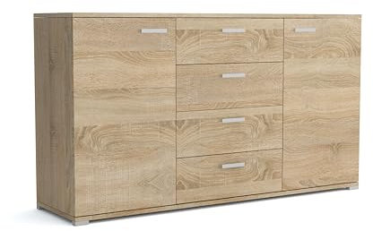 Brent - Kommode mit Schubladen und Türen 150 cm Breit Brixton, Sideboard für Wohnzimmer oder Schlafzimmer, Komodenschrank, Kommode Holz Sonoma Eiche