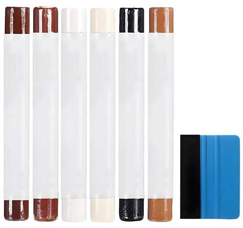 7-Piece Parquet Repair Kit, Wood Repair Kit, Woodchip Repair Wood Filler with 6 Colours and 1 Scraper, Wood Wax, Parquet, Laminate, Ideal for Furniture and Other Wooden Surfaces