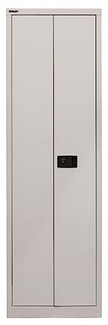 BISLEY Universal Flügeltürenschrank abschließbar - Stahlschrank schmal mit 3-Punkt-Schloss & Flügeltüren - Aktenschrank aus Metall mit 4 Fachböden für 5 Ordnerhöhen - Farbe: lichtgrau