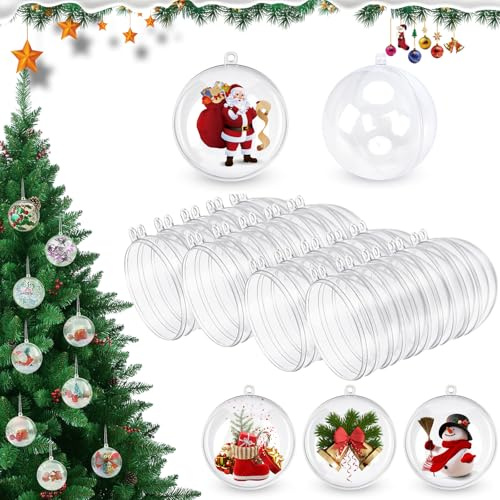 AMCHLEL 24 PCS Transparente Weihnachtskugeln, Füllbare Acrylkugeln 6cm, Dekokugeln,Durchsichtige Plastikkugeln für Weihnachtsbaum zum Befüllen, Hochzeit, Party, DIY Geschenkboxen Dekorationen