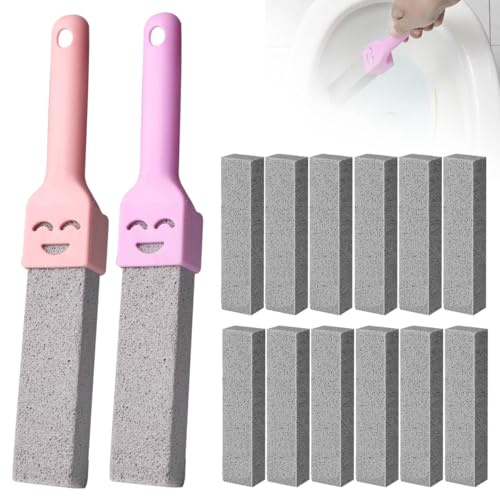 12 Stück Bimsstein Toilettenreiniger, Bimsstein Toilette mit 2 Griffe, Austauschbar Pumie Stick Reinigungsstein Toilette für Toilet, Bad, Waschbecken, Urinsteinentferner