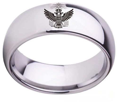 33. Grad Schottischer Ritus Freimaurer Kuppel-Titanstahl-Ring Doppelaugiger Adler Krone - Silber/Schwarz Herren-Eheringe