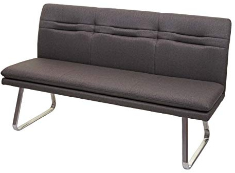 Berlinlodge Sitzbank HxBxT 90x160x59cm Sitzhöhe 49cm Rückenlehne Stoff/Textil Edelstahl gebürstet Grau-Braun 160cm Esszimmerbank Bank Polsterbank