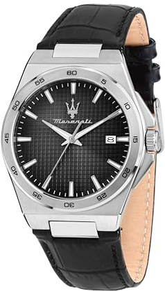 Maserati Analoge Herrenuhr mit Uhrzeit, Datum, 40 mm, Kollektion Speed Slim Guilloché, Naturleder