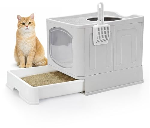 Skylos Cat Litter Box Foldable Entry Top Exit Anti Tracking Cat Litter Tray