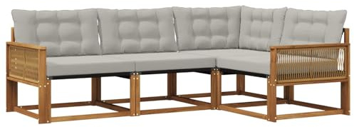 vidaXL Outdoor-Sofagarnitur mit Kissen 4 pcs Natürlich und Hellgrau, Garten Loungeset, modernes Outdoor Sofa, langlebige Möbel, stylische Terassen-Sitzgelegenheiten, ideal zum Entspannen