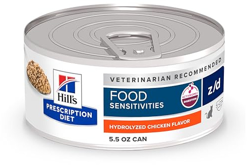 Hill's Prescription Diet z/d Skin/Food Sensitivities Wet Cat Food, Hydrolyzed Chicken, 5.5 oz. Cans, 24-Pack