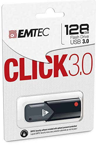 Emtec ECMMD16GB103 - Clé USB - 3.0 (3.1) - Série Design - Collection Click B100 - 128 Go Gris Foncé - performance 100Mo/s avec logiciel de sécurité