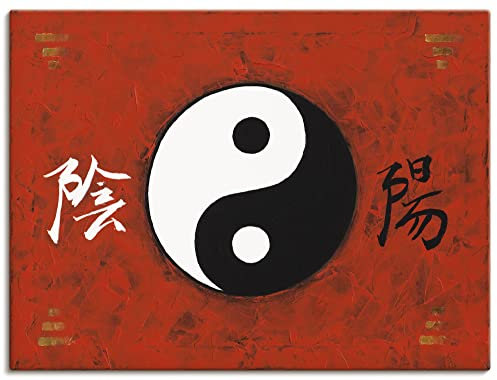 ARTLAND Wanddeko Leinwand Bilder Wandbild A. S. Yin & Yang Statement Bilder Zeichen Malerei Rot A3ME
