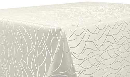 BEAUTEX Tischdecke Damast Streifen - Bügelfreies Tischtuch - Fleckabweisende, Pflegeleichte Tischwäsche - Tafeltuch, Oval 160x220 cm, Champagner