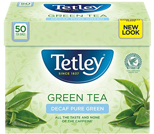 Tetley Decaf Pure Green Tea, 50 Herbal Tea Bags | Decaffeinated, Antioxidant-Rich, Britain's Tea, 185+ Years of Tea Heritage, Rainforest Alliance Certified, 50 Bag Box