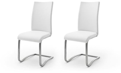 möbelando Schwingstuhl Stuhl Schwinger Esszimmerstuhl Freischwinger Echtleder Muvo II (2er Set) (Cremeweiß)