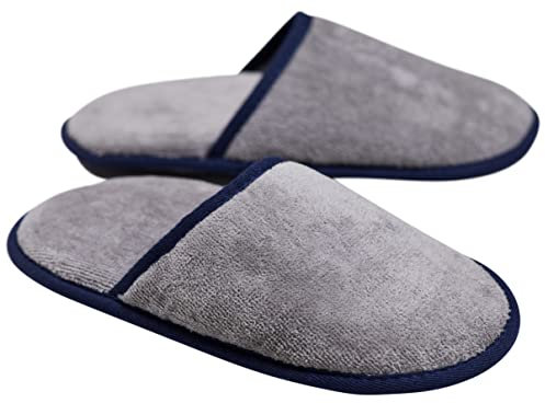 Sowel® Ciabatte Spugna, Pantofole da Bagno, 100% Cotone Organico, Donna et Uomo, Grigio/Marina
