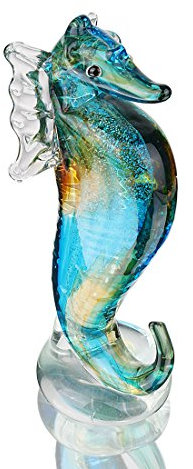 QFkris Handgefertigtes blaues Seepferdchen-Sammelkunst, Glas, geblasenes Tierfigur