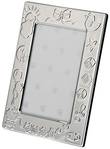 H.Bauer jun. Petit cadre photo carré argenté pour enfant, 9 x 6 cm, avec vitre en verre et motifs enfants