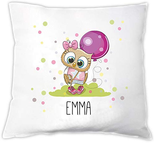 Kinder Kissen mit Tiermotiv: Eule, personalisiert mit Namen – Baby-Geschenk zur Geburt, Geburtstagsgeschenk für Kleinkinder (Eule)