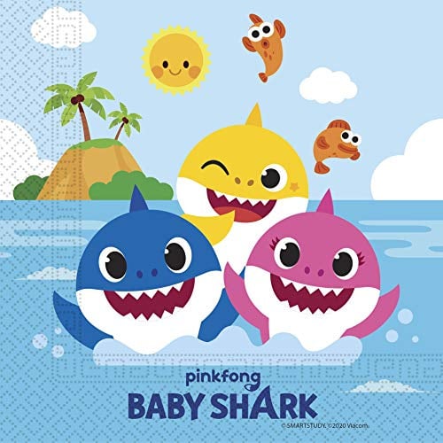 Procos 92542 - Servietten, Baby Shark, Fun in the Sun, 33x33cm, FSC® Mix, 20 Stück, Geburtstag, Mottoparty