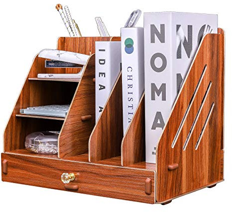 EXERZ Desktop Organiser with Drawer Wooden Paper Sorter - Assembly Easily- 3 Layers File Storage, Holds A4 Paper Document, Letter Filler and Rack Office and Home