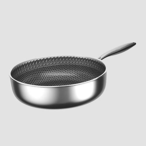 CGbzg 304 Acero Inoxidable Wok/Antiadherente/Cacerola de cocción, (28 cm) para freír un Filete, Huevos, para Estufa eléctrica, Cocina de inducción y Estufa de Gas
