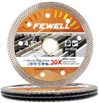 FEWELL 4 Stück 11,4 cm super dünne Porzellan-Klinge Diamant-Fliesenschneideklinge zum Schneiden von Porzellan, Fliesen, Keramik