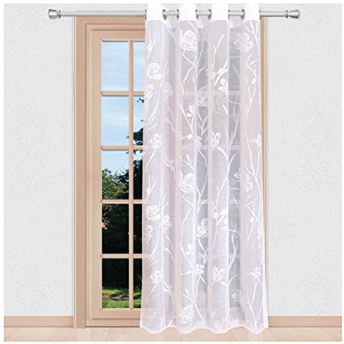 SeGaTeX home fashion Ösenschal Rory Chrom-Ösen farbiges Blumen-Muster auf Weiß/hochwertiger Ausbrenner-Vorhang als Fertigstore/Gardine halbtransparent modern Höhe nach Maß 150-260 cm x Breite 140 cm