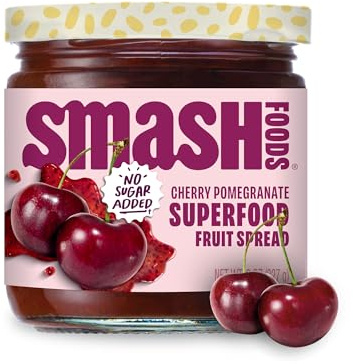 Smash Foods Cherry Pomegranate Jam | Low-Calorie, No Sugar Added Keto Jam with Upcycled Fruit & Chia Seeds | Vegan, Paleo Superfood Fruit Spread (1 Jar)