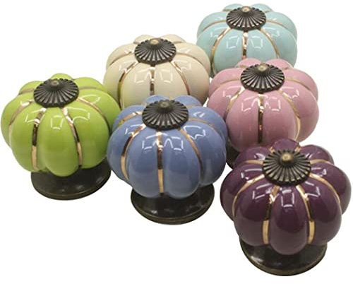 ZESLIV Möbelknopf Antik Porzellan Keramik Türgriffe Vintage Kürbis Türknopf Schrankknöpfe Möbelknöpfe Schubladenknopf Möbelgriffe Möbelknauf Blau
