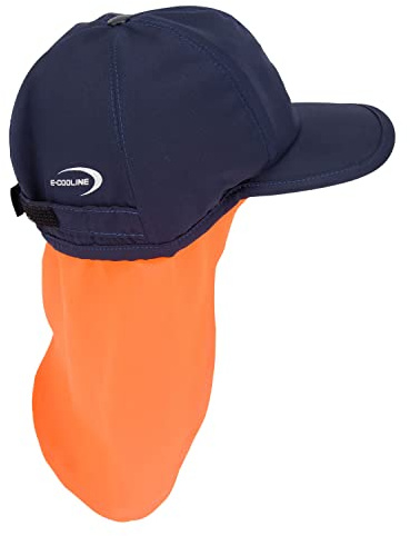 E.COOLINE Powercool SX3 Basecap PRO schwarz/blau/orange - mit Nackenschutz - Körperkühlung bei Arbeit oder Sommerhitze - Kopfbedeckung mit Kühlung - kühlende Basecap - waschbar - Made in Germany