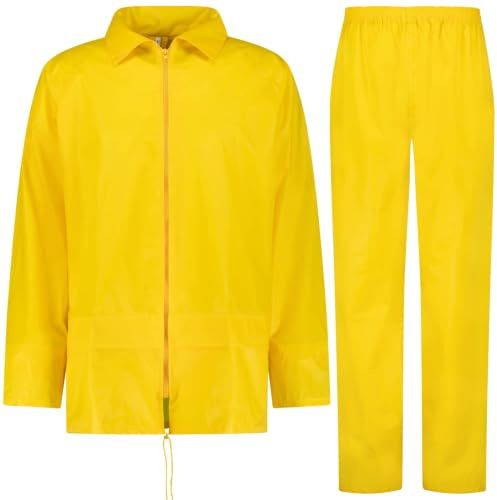 BWOLF Himalaya Herren Regenanzug Langarm wasserdicht mit Elastischer Taille Kapuzenjacke Anzug Regenbekleidung Regenjacke + Regenhose 2 Taschen