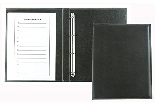 DELMON VARONE – Classeur de qualité supérieure DIN A4 en cuir synthétique écologique végétalien gris – Portedocuments fait main pour certificats, dossiers et reçus – Classeur à anneaux pour