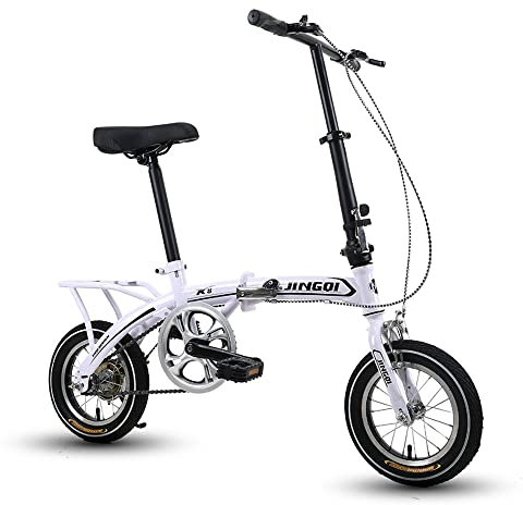 Mini 12-Zoll Klapp Mountainbike, Tragbares City Fahrrad Staubdichte Reibungsarme Verschleißfeste Reifen, Mühelose Fahrt White,12in
