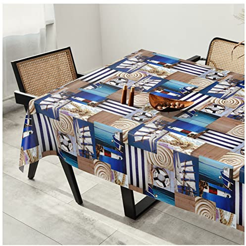 Wachstuchtischdecke Wachstuch Tischdecke abwaschbar Wachstischdecke Plastik-Tischdecken Glatt 220x140cm Schnittkante Maritim