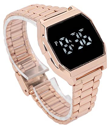 Montre de Sport numérique, Bracelet en Acier Inoxydable avec écran Tactile, Montre numérique multifonctionnelle à LED Transparente avec Fonction chronographe d'alarme pour Homme et Femme(Or Rose)