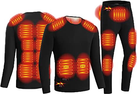 GOZYLA Beheiztes Unterwäsche-Set for Herren, 18 Heizzonen, 3 Temperaturregelung, elektrische USB-Heizung, Thermo-Unterwäsche, beheizbare Thermo-Unterteile (Color : Black, Size : 3XL)