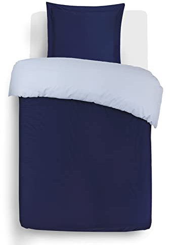Vision - Wende-Bettwäsche, zweifarbig, Marineblau/Grau – Bettbezug 140 x 200 cm mit 1 Kissenbezug für Standard-Einzelbett – 100% Baumwolle