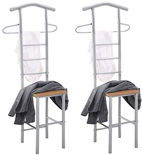 IDIMEX Lot de 2 valets de Chambre JIVO chevalets de Nuit portants pour vêtements, Structure en métal argenté avec Tablette en MDF Couleur hêtre