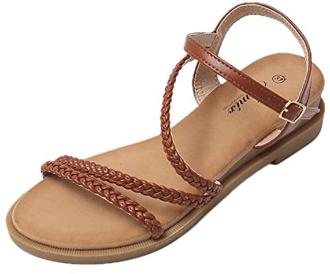 JOMIX Sandale avec Boucle Sandale Femme Sandale Réglable Sandales pour Femme d'été Confortables pour Maison Piscine Plage (Marron, 37)