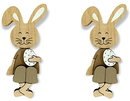 Holz Hase mit Osterei Kantenhocker braun 8 x 18cm 2 Stück Osterdeko Tisch-Deko Oster-Hase