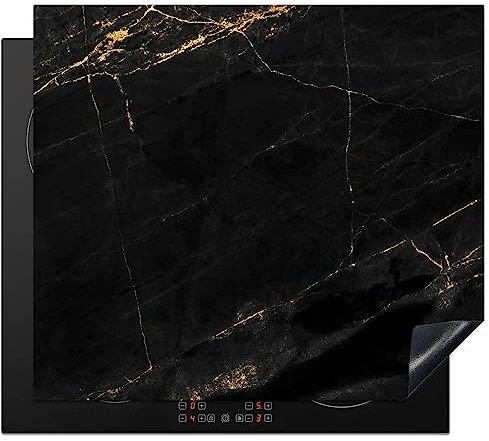 KitchenYeah© Coperchio Piano Cottura 59x52 cm Cucina Copri Fornelli Tappetino Induzione Antiscivolo Piastra Protezione Marmo - Nero - Oro - Chic - Aspetto del marmo - Design