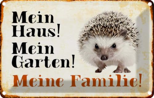 vianmo Blechschild 20x30 cm Tiere Igel mein Haus Garten Familie Tier Haustier Deko Geschenk Metall Schild