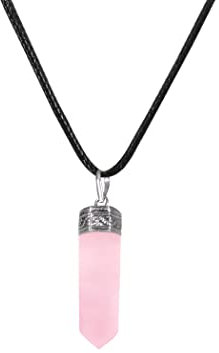 Aashita Creations Rose Quartz Healing Crystal Pendant, Unisex Pendant, Crystal Chain Necklace, Crystal Locket (Pencil Shape)