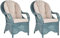 Krines Home 2er Set Breiter Wintergarten Rattansessel Natur Rattan Sessel Armlehnsessel Wohnzimmer Rattanmöbel (Blau - hohe Rückenlehne)