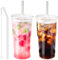 Glass Tumbler with Straw and Lid, 20 OZ Clear Iced Coffee Glasses Cups for Ice Water, Juice, Tea, Milk, Smoothie and Cold or Hot Drinks, Set of 2