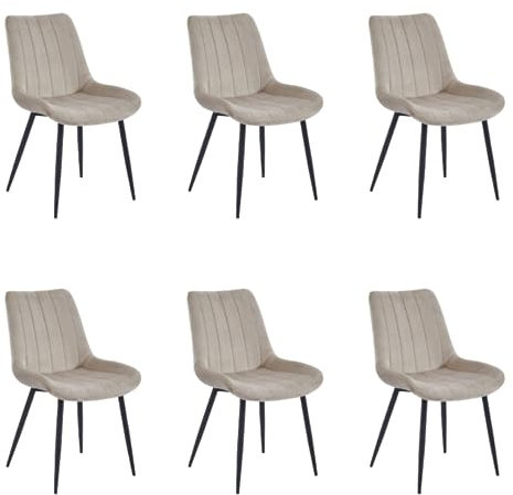 Colenis Verta Esszimmerstuhl 6er Set, Küchenstühle gepolstert mit Rückenlehne, Bezug aus Samt, bis 120 kg belastbar, Metallbeine, für Esszimmer, Küche & Wohnzimmer, Beige