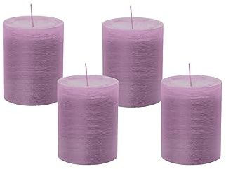 4er Set Adventskranzkerzen Rustik Marble Kerzen durchgefärbt mit Abbrandschutz Mauve Lila 80 x 68 mm