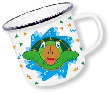 Deluxebase Anamelware Cute Collection - Sea Turtle Small 375ml Enamel Mug Great for Travel, Camping and Everyday Use. Reusable Cup for Coffee, Soup and Cold Drinks